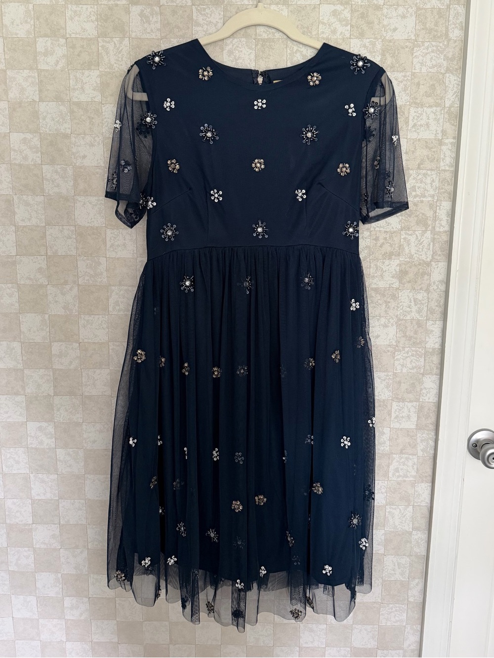 Maternity Occasion Dress Navy Tulle Beaded Embroidered Florals ASOS Maya